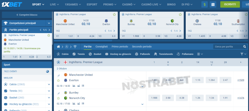 1xbet scommesse sportive