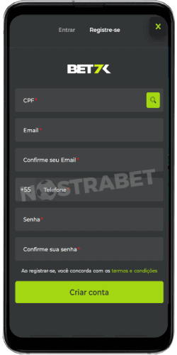Registro móvel do aplicativo Bet7k iOS