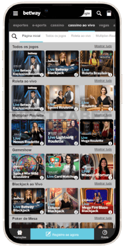 Aplicativo Betway para iOS de cassino ao vivo