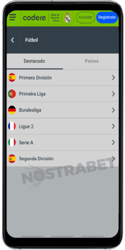 codere aplicación android fútbol apuestas