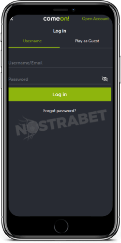 ComeOn mobile login page