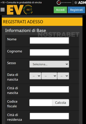 registrazione evobet