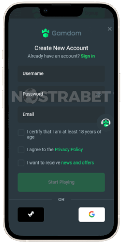 Gamdom Registration on iOS