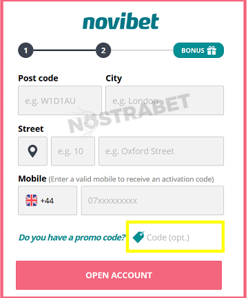 Novibet bonus code enter