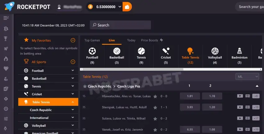 rocketpot live betting